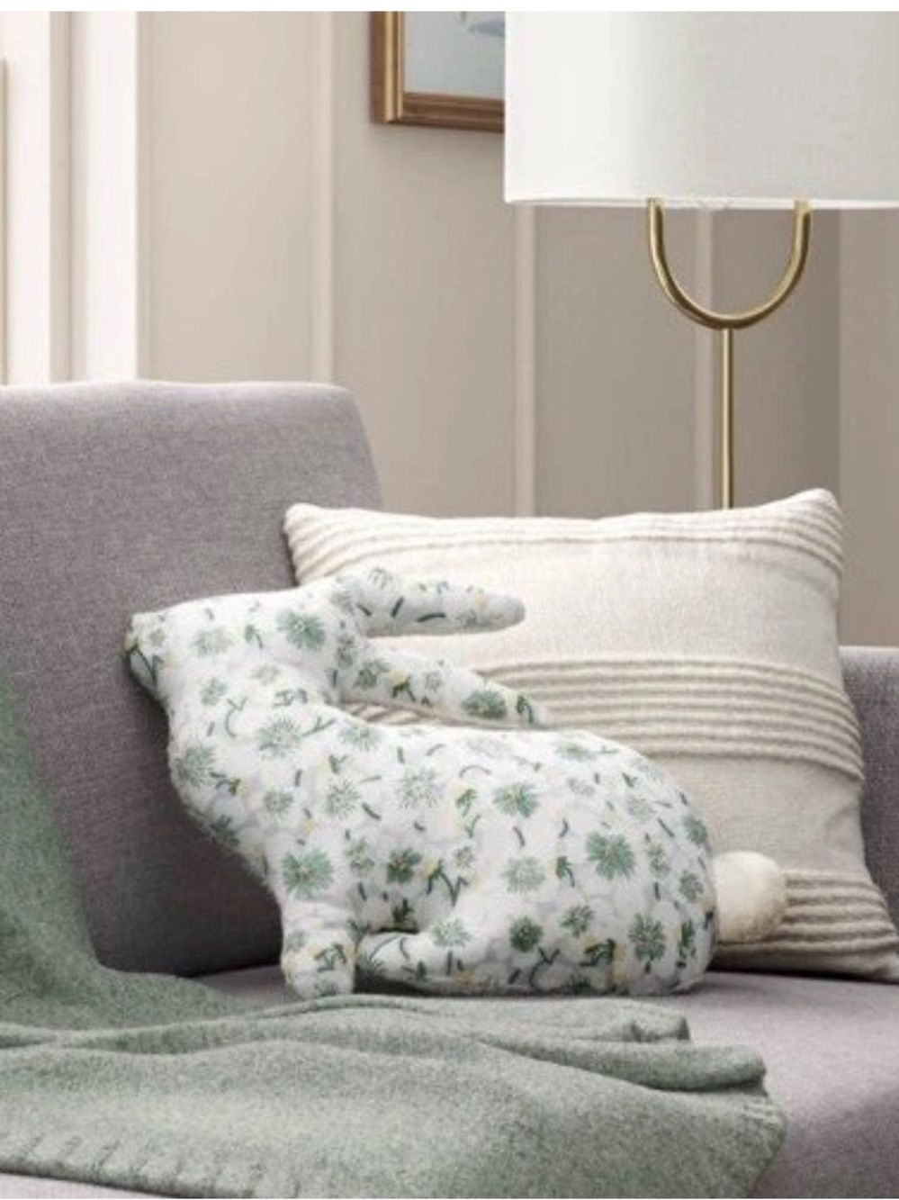 Elegant Floral Bunny Throw Pillow - Cream and Multicolored